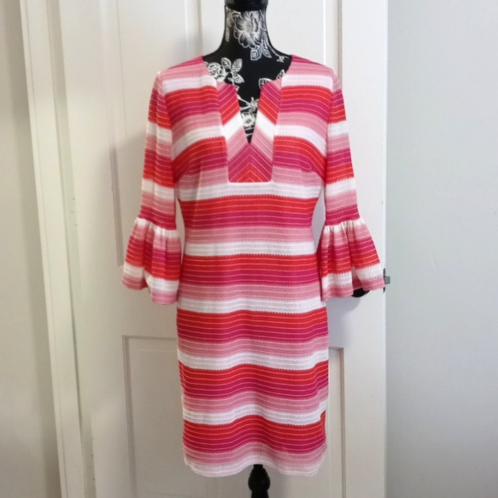 Trina Turk - Multicolor Stripe Bell Sleeve Knit Dress